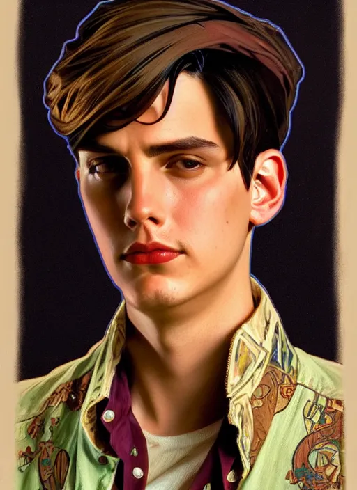 Prompt: oil portrait of jughead jones, intricate, elegant, highly detailed, lighting, painting, artstation, smooth, illustration, art by greg rutowski and alphonse mucha