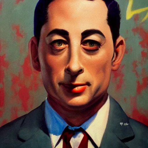 Image similar to pee wee herman as a serial killer. painting by frank frazetta, highly detailed, high quality, 8 k, soft lighting, realistic face, path traced