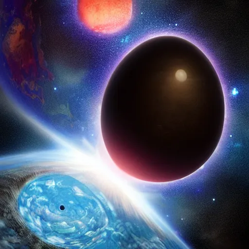 Prompt: the planet earth is in a galactic sized egg. the egg is cracked open and earth falls out. digital art, dramatic lighting, comedy, science fiction, concept art, epic fantasy, surreal.