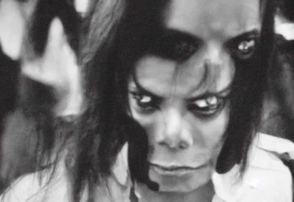 Image similar to security camera footage of demonic michael jackson