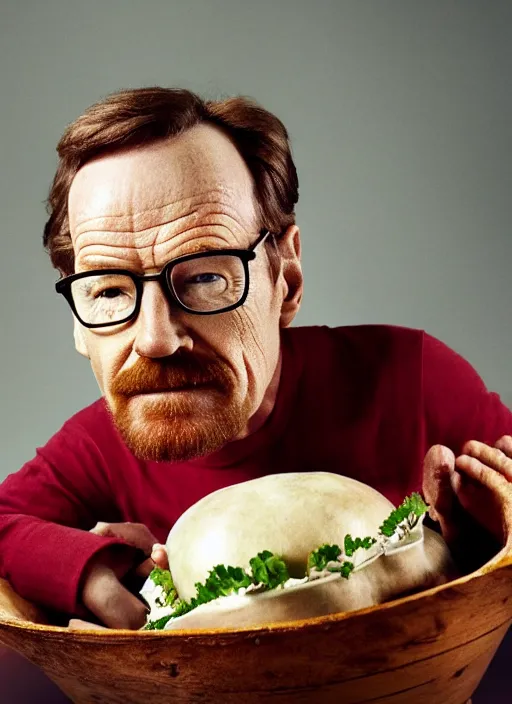 Prompt: tiny bryan cranston sitting inside a cranberry, food photography, natural light, sharp, detailed face, magazine, press, photo, steve mccurry, david lazar, canon, nikon, focus