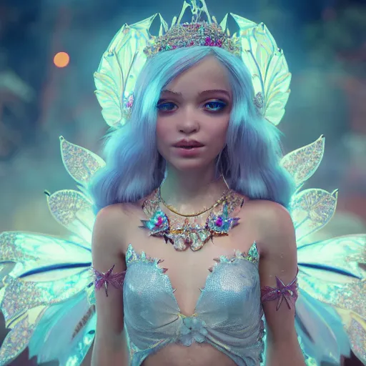 Image similar to portrait of fairy princess, glowing, ornate and intricate jewelry, jaw dropping beauty, glowing background lighting, white accent lighting, hyper detailed, fairy tale, 4 k octane render