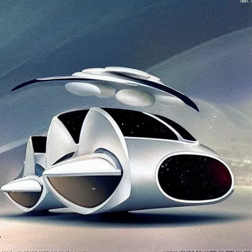 Image similar to intergalactic planetary future space vehicles that look super stylish. retrofuturism