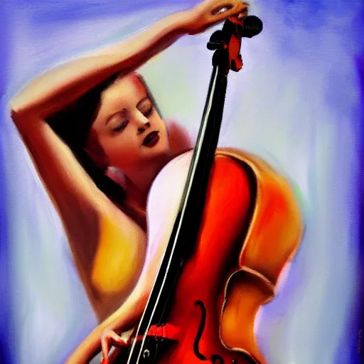 Prompt: girl with the body as cello by rutkowski