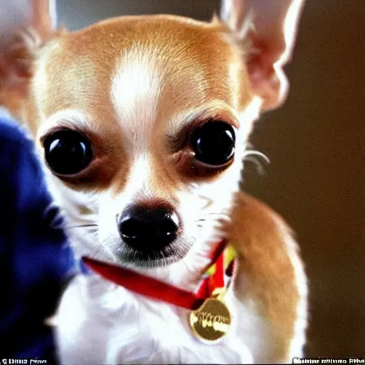 Prompt: chihuahua winning the “ biggest eyes in the world ” medal