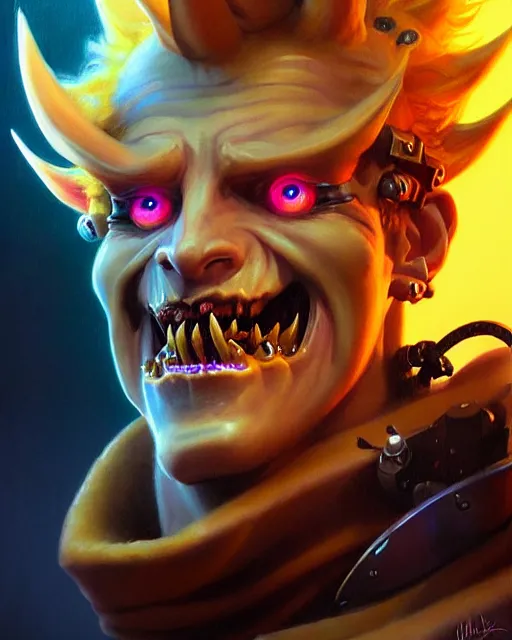 Image similar to junkrat from overwatch, slight smile, fantasy, fantasy art, fantasy, colorful, elegant, character portrait, portrait, close up, highly detailed, intricate detail, amazing detail, sharp focus, vintage fantasy art, vintage sci - fi art, radiant light, caustics, by boris vallejo