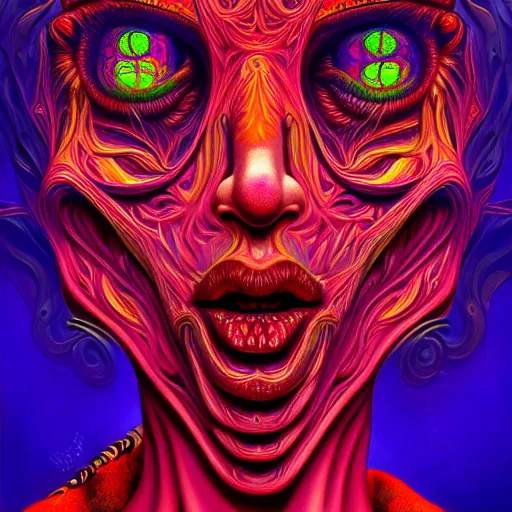 Prompt: An extremely psychedelic portrait of Satan, surreal, LSD, face, detailed, intricate, elegant, lithe, highly detailed, digital painting, artstation, concept art, smooth, sharp focus, illustration