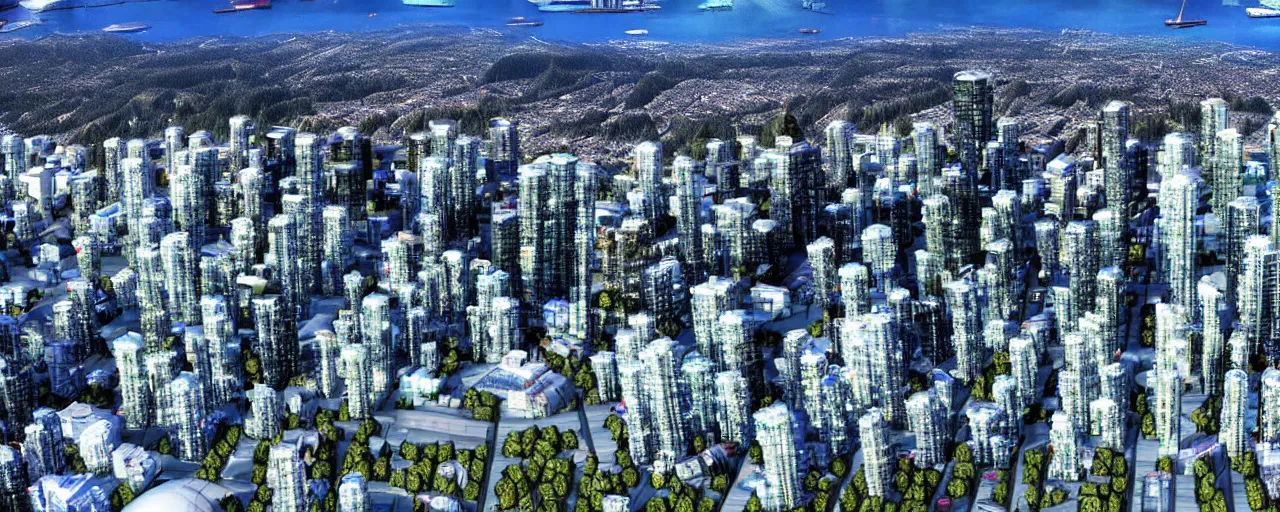 Image similar to vancouver as sim city, tilt shift, volumetric lighting, computer graphics, extremely detailed