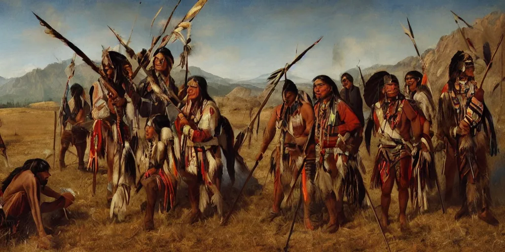 Prompt: realistic scene of exiled native americans, 1 4 5 0, painting, ultra realistic, 8 k