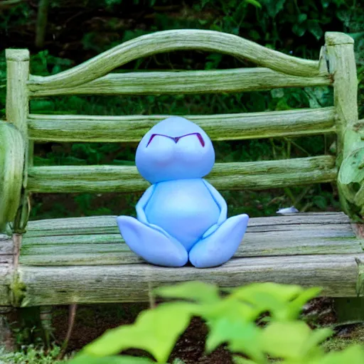 Prompt: a leavanny! holding a sewaddle sitting on a bench