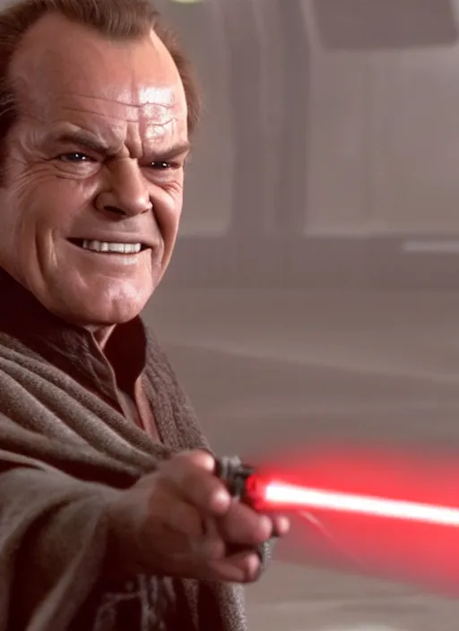 Image similar to film still of jack nicholson as a jedi in the new star wars movie, 4 k