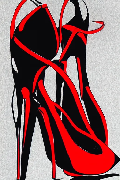 black high heels with red bottoms, illustration,, Stable Diffusion