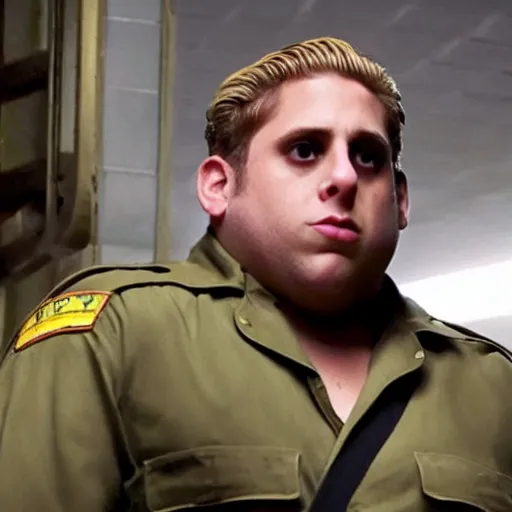 Image similar to movie still of Jonah Hill starring as Guile in the 2026 live action street fighter movie