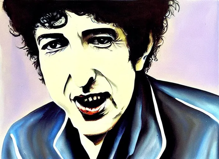 Prompt: “an oil painting of bob dylan doing an impression of Elvis”