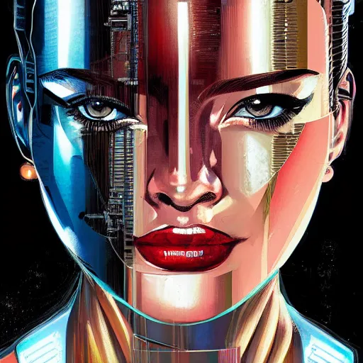 Image similar to portrait of a female android, by MARVEL comics and Sandra Chevrier, 8k