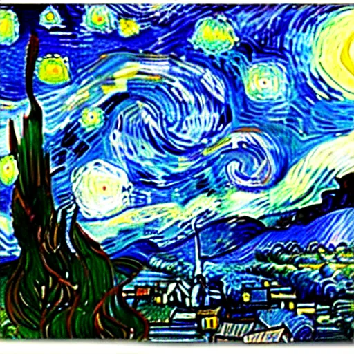 Prompt: vincent van gogh, starry night, oil on canvas