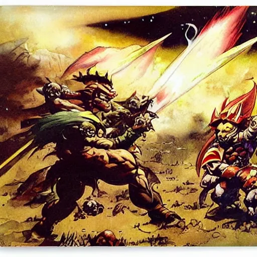 Image similar to chrono trigger battle with lavos by frank frazetta