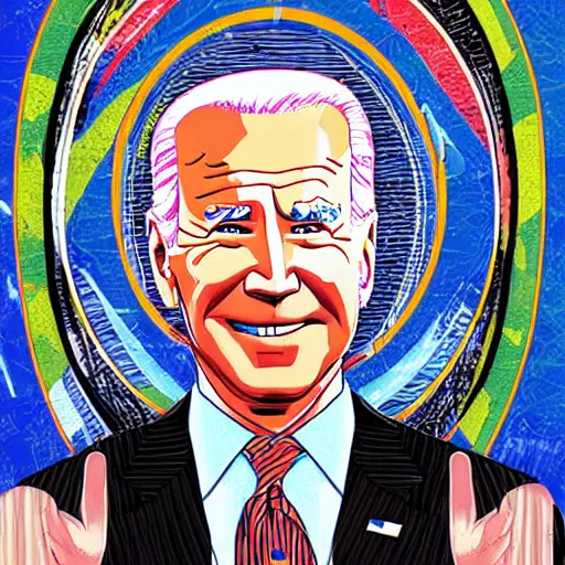 Image similar to an illustration of joe biden by takashi murakami