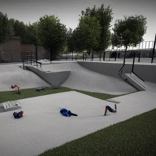 Prompt: parkour park concrete and brick 2, photo, 4 k, render, open space