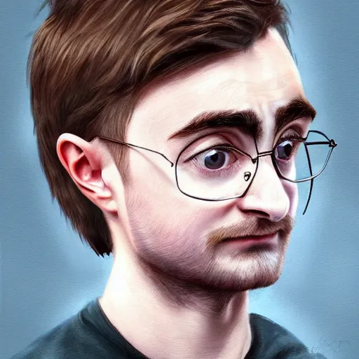 Prompt: mrpotatohead character mixed with daniel radcliffe, artgem, digital painting, color painting, hyperrealistic, concept art, oil painting, masterpiece, concept art, trending on deviantart, realistic and detailed face, highly detailed, high quality, 8 k, soft lighting, fancy colors, fantasy, cinematic, high coherence