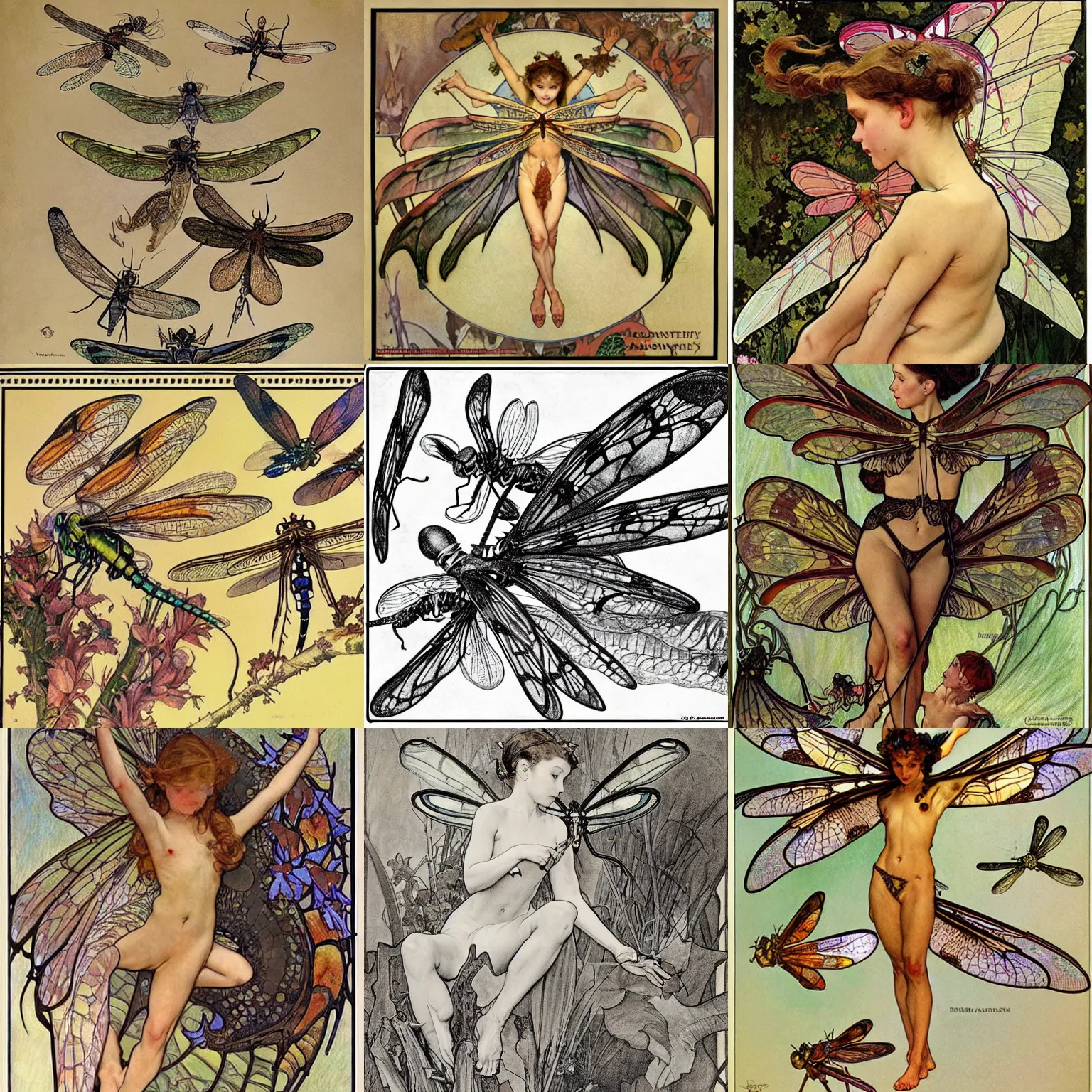 Prompt: anatomy drawing of dragon flies, fantasy, fairy, close, painting, by norman rockwell and alphonse mucha