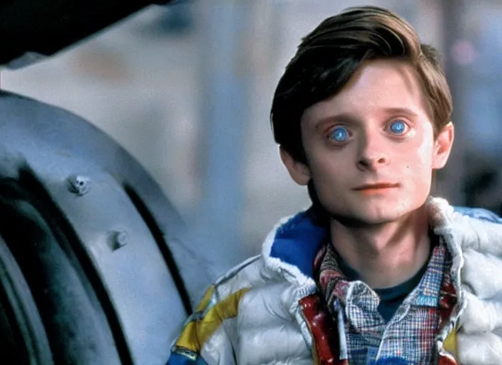 Image similar to film still of Elijah Wood as Marty McFly in Back to the Future 1989