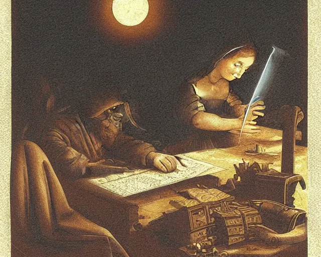 Image similar to burning the midnight oil, a simple vector pop surrealism, by ( leonardo da vinci ) and greg rutkowski and rafal olbinski