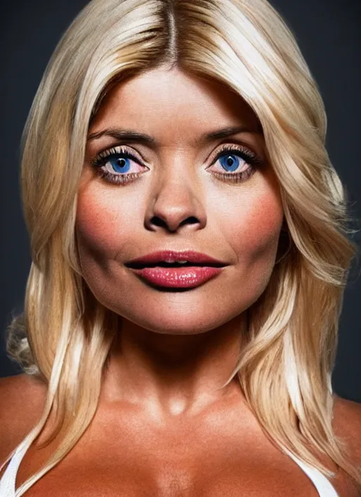 Image similar to holly Willoughby with the physique of a body builder, symmetrical facial features, hyper realistic, ultra detailed, cinematic, dynamic lighting, photorealistic, refined, intricate, digital art, digital painting, masterpiece, 8k