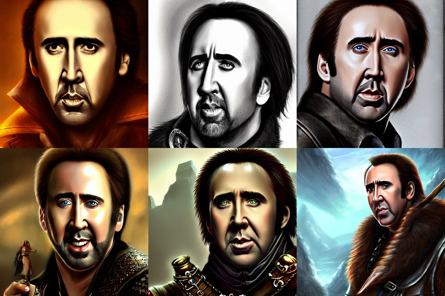 Prompt: Nicolas Cage, Dungeons and Dragons portrait, 4k resolution, highly detailed, artstation, very sharp, epic