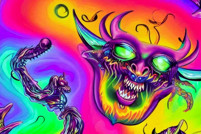 Prompt: actual demon, lisa frank style