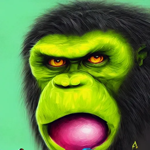 Prompt: a tennis ball monster ape , digital art, fantasy, magic, trending on artstation, ultra detailed, professional illustration by Basil Gogos