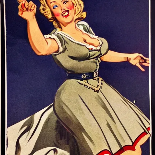 Image similar to highly detailed german ww 2 propaganda pinup!! nazi poster of blonde blue eyed women in dirndl, dynamic pose