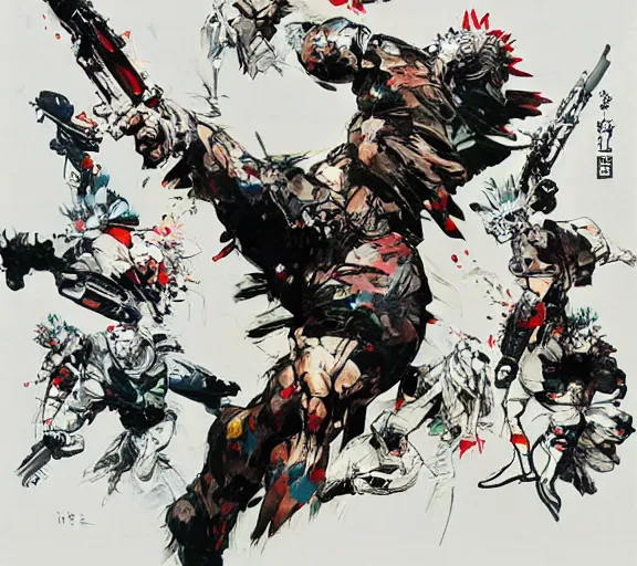 Prompt: a chicken with a crazy look, art by yoji shinkawa,