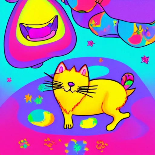 Prompt: illustration of a happy cat for lisa frank!!!!