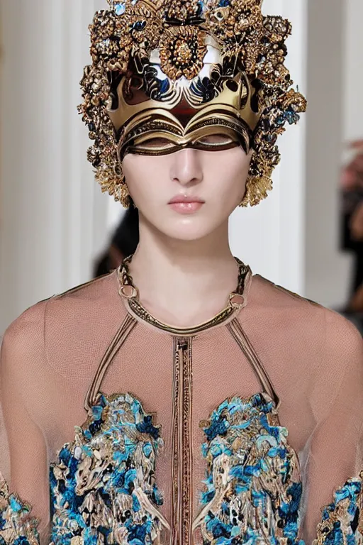 Image similar to valentino resort ss 2 0 1 7 with ornate mask headpiece