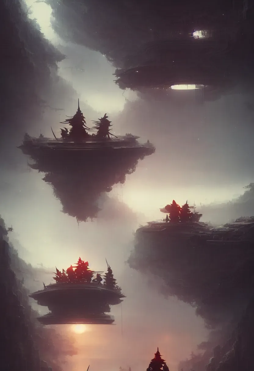 Prompt: samurai on a spaceship eating cup noodles, ultra high definition, ultra detailed, symmetry, fog, matte painting, by greg rutkowski and ross tran and wlop