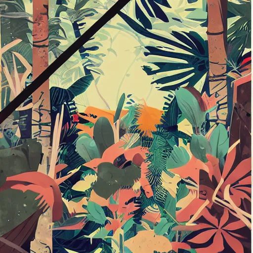 Image similar to Supreme x Jungle Painting by Sachin Teng, asymmetrical, Organic Painting , Matte Painting, geometric shapes, hard edges, graffiti, street art,:2 by Sachin Teng:4