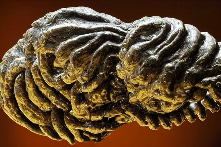 Image similar to photo taken of an epic intricate, ultra detailed, super realistic sculpture of a wet, slimy, nightmarish hellish demonic trilobite creature on display in a workshop, created by weta workshop, zoomed in shots, photorealistic, sharp focus, f 0. 4, face centred, macro photography, golden ratio, kodachrome