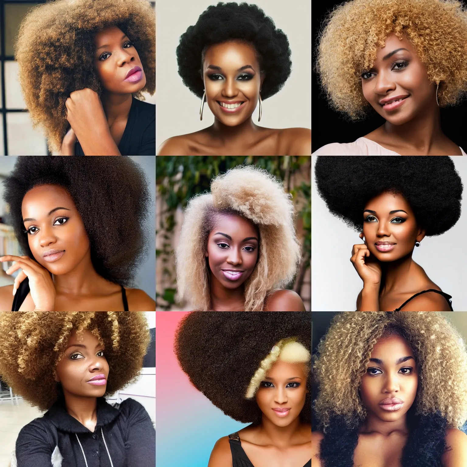 Prompt: a beautiful black woman with a blonde afro