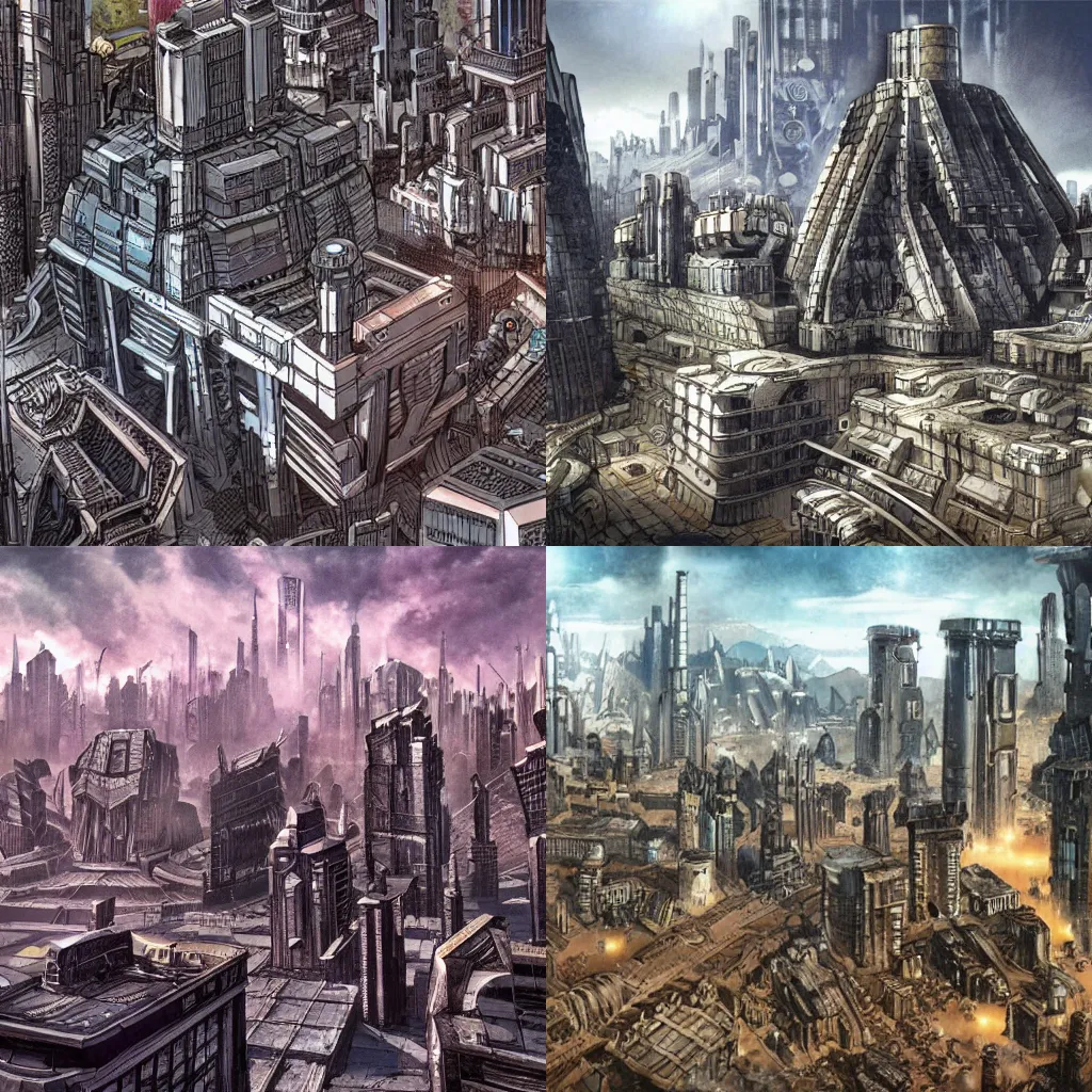Prompt: 2000AD Mega City One, intricate details, matte painting, concept art
