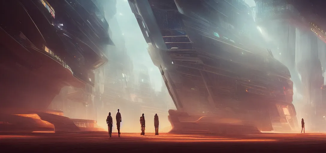 Prompt: view from the desert ground fire night stars of futuristic mechanical blade runner cyberpunk architecture, light rays, symmetry, cinematic lighting, ultra detailed, sharp, ambient occlusion, bloom, raytracing, by greg rutowski, paul chadeisson and jessica rossier