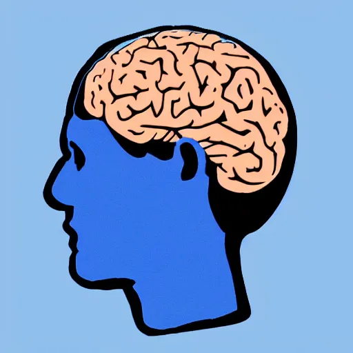 Prompt: half-face The head with blue semi-transparent brain, light