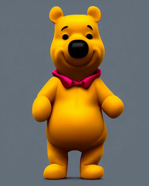 Image similar to full body 3d render of unhappy winnie-the-pooh wearing a suit as a funko pop, studio lighting, white background, blender, trending on artstation, 8k, highly detailed