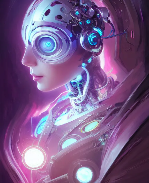 Image similar to whirlwind souls rushing inside metaverse, half body, glowin eyes, tiara, robotic, android, cyborg, cyberpunk face, by loish, d & d, fantasy, intricate, elegant, highly detailed, colorful, vivid color, digital painting, artstation, concept art, art by artgerm and greg rutkowski and alphonse mucha and ruan jia