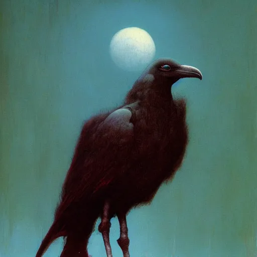 Prompt: teen raven-girl, painting by Beksinski