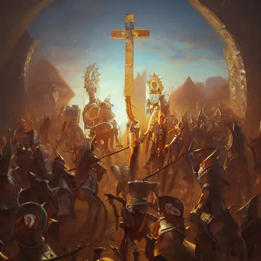 Prompt: an epic painting of the crusaders order of beer lovers, , oil on canvas, golden hour, beautiful detailed, photorealistic, digital painting, artstation, concept art, smooth, sharp focus, illustration, fantasy background, artstation trending, octane render, unreal engine