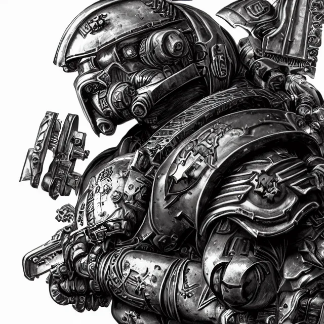 Image similar to a portrait of a space marine from warhammer 4 0 k, an ultrafine hyperdetailed illustration by kim jung gi, irakli nadar, intricate linework, bright colors, octopath traveler, final fantasy, unreal engine 5 highly rendered, global illumination, radiant light, detailed and intricate environment