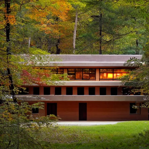 Image similar to house designed by frank lloyd wright, forest