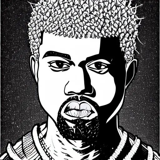 Image similar to manga panel of kanye west in the style of kentaro miura, 8 k, 4 k, masterpiece, trending on artstation