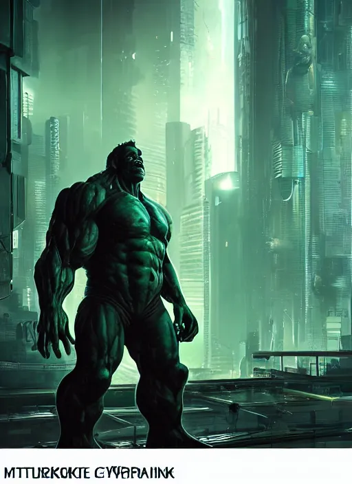 Image similar to cyberpunk scifi scene of a cybernetic modified hulk, implants, artstation, matt painting, very detailed, maximalism, ambient occlusion, volumetric light, atmospheric haze, unreal engine, hyper realism, realistic shading, cinematic composition, realistic render, octane render, detailed textures, photorealistic, wide shot